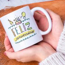 Caneca Porcelana Feliz Aniversário Est. Pan - Parabéns Zlprint