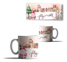 Caneca Porcelana Feliz Natal Cenário Neve Papai Noel Mensage Caneca Porcelana Feliz Natal Cenário Neve Papai Noel Mensage