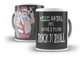 Caneca Porcelana Feliz Natal Paz Saúde E Muito Rock N Roll
