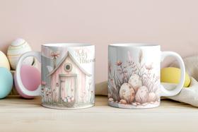 Caneca Porcelana Feliz Páscoa Atacado Kit 6un - Vira Arte Personalizadas