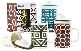 Caneca Porcelana Floral Infusora Para Chá Com Tampa 310 Ml