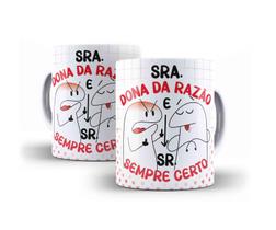Caneca Porcelana Flork Namorados Sra Dona da Razão Sr Sempre Certo