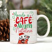 Caneca Porcelana Flork Natal Movido a café e alegria Natalina 325 ml