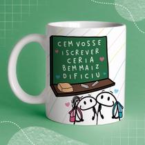 Caneca Porcelana Flork Prof cem vosse iscrever ceria bem maiz dificiu Dia dos Professores 325 ml