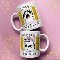Caneca porcelana flork tudo eu nessa casa! quando eu sumir, você vai me dar valor! 325ml