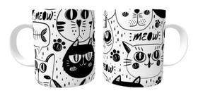 Caneca Porcelana Gatos Gatinhos Desenhados A Mão