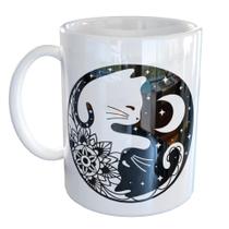Caneca Porcelana Gatos Yin Yang Místico Esotérico