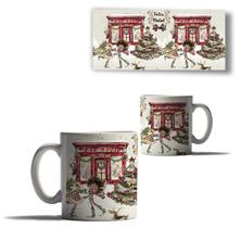 Caneca Porcelana Ilustração Natal Amor Branca Vermelha