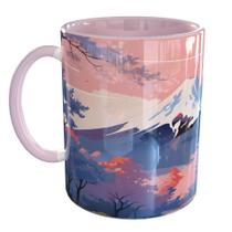 Caneca Porcelana Japão Sakura Cerejeiras Monte Fuji Pagoda