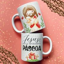 Caneca Porcelana Jesus Cute Páscoa 02 325ml