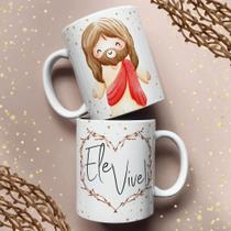Caneca Porcelana Jesus Cute Páscoa 09 325ml