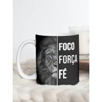 Caneca porcelana Leão de Judá Jesus Cristo Foco Forca e Fe Caneca porcelana Leão de Judá Jesus Cristo Foco Forca e Fe