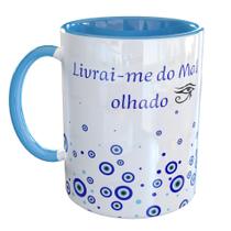 Caneca Porcelana Livrai-me do Mal olhado Olho Grego