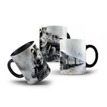 Caneca Porcelana Locomotiva Vintage Paisagem Trem de Ferro