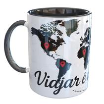 Caneca Porcelana Mapa Mundo Viajar Aviação