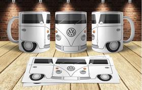 Caneca Porcelana Marcas Carros Kombi Perua Van Branca White
