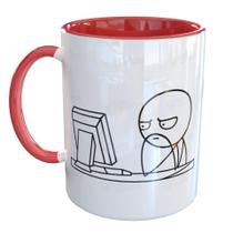 Caneca Porcelana Meme Pensativo No Computador