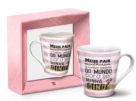 Caneca Porcelana minha dinda + Caixa moldura 1854 - Art&bel