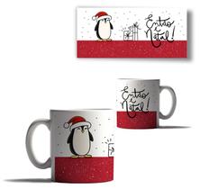 Caneca Porcelana Natal Bichinhos Pinguim Papai Noel Mensagem