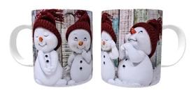 Caneca Porcelana Natal Bonecos De Neve