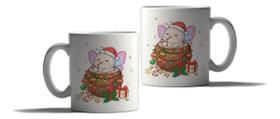 Caneca Porcelana Natal Presente Borboleta Papai Noel