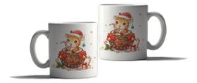 Caneca Porcelana Natal Presente Girafa Papai Noel Fofo Caneca Porcelana Natal Presente Girafa Papai Noel Fofo