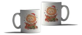 Caneca Porcelana Natal Presente Leão Papai Noel Fofo Caneca Porcelana Natal Presente Leão Papai Noel Fofo