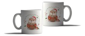 Caneca Porcelana Natal Presente Lontra Papai Noel Fofo Caneca Porcelana Natal Presente Lontra Papai Noel Fofo