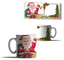Caneca Porcelana Natal Sua foto Papai Noel Neve Arvore Amor