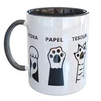 Caneca Porcelana Patinhas Gato Pedra Papel Tesoura