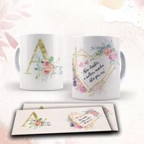 Caneca Porcelana Personalizada Alfabeto Floral + Caixinha de Presente Criativo (vários temas)
