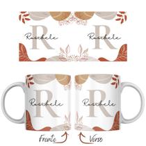 Caneca Porcelana Personalizada com Inicial Nome Exclusivo Tons Terra