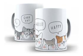 Caneca Porcelana Pet Gatos Felizes Good Day Mãe De Gato