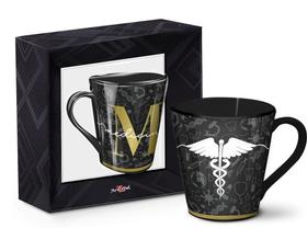 Caneca Porcelana Preta 290ml Medicina + Caixa Presente 1820