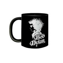 Caneca Porcelana Preta Banda Bob Dylan Rock Clássico Anos 70