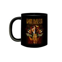 Caneca Porcelana Preta Banda Van Halen Rock Clássico Anos 80