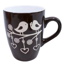 Caneca Porcelana Preta Pássaros 310ml Caneca Porcelana Preta Pássaros 310ml