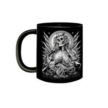 Caneca Porcelana Preta Santa Muerte Dia dos Mortos Mexicano