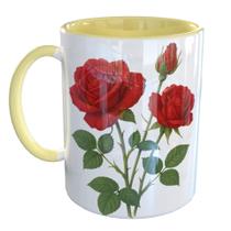 Caneca Porcelana Retro Rosas Vermlhas Floral