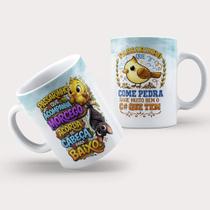 Caneca Porcelana Sarcástica Passarinho que come pedra - SRC-13