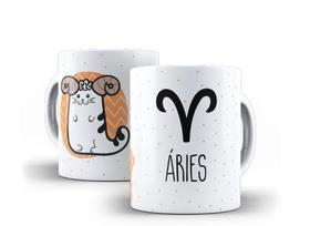 Caneca Porcelana Signo Gatinhos Áries Caneca Porcelana Signo Gatinhos Áries