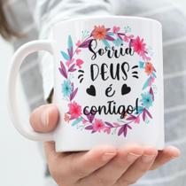 Caneca Porcelana Sorria Deus é Contigo Est. Evangelica 2 1 - Religioso Zlprint