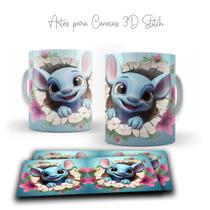 Caneca Porcelana Stitch Disney Floral 3D - Live