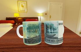 Caneca Porcelana Tema Dinheiro 100 mil cruzeiros antigos