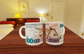 Caneca Porcelana Tema Dinheiro 100 mil cruzeiros