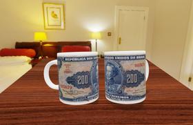 Caneca Porcelana Tema Dinheiro 200 Cruzeiros antigos