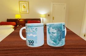 Caneca Porcelana Tema Dinheiro cem reais