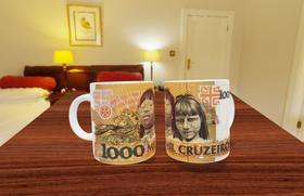Caneca Porcelana Tema Dinheiro mil cruzeiros
