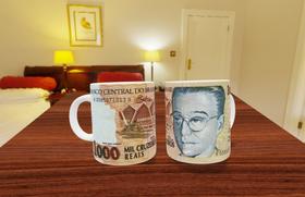 Caneca Porcelana Tema Dinheiro mil cruzeiros