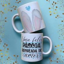 Caneca porcelana uma feliz pascoa recheada de amor azul 325 ml